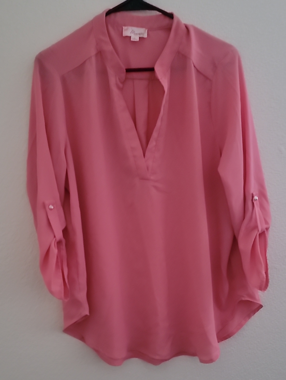 Misia Pink Split V-Neck Roll-Tab Tunic